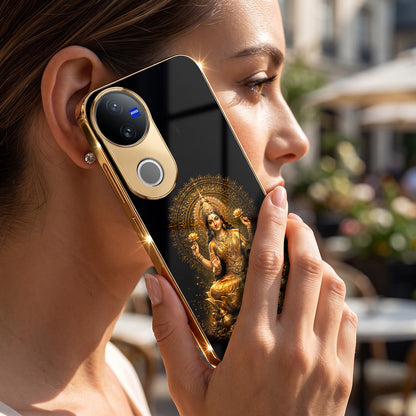 Vivo V50 5G Golden Maa Lakshmi Gold Electroplated Glass Phone Back Case