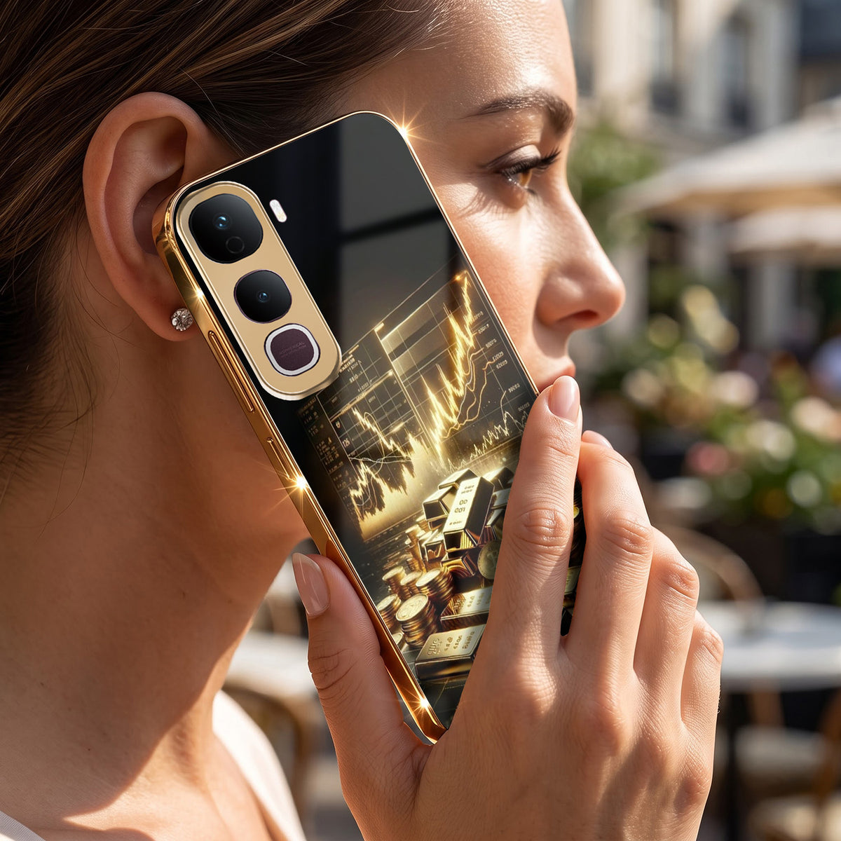 Vivo Y400 Pro 5G Luxury Wealth Trader Gold Electroplated Glass Phone Back Case