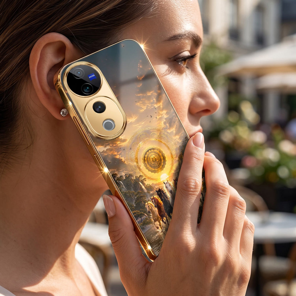 Vivo V40 Pro 5G Celestial Seven Horses Gold Electroplated Glass Phone Back Case
