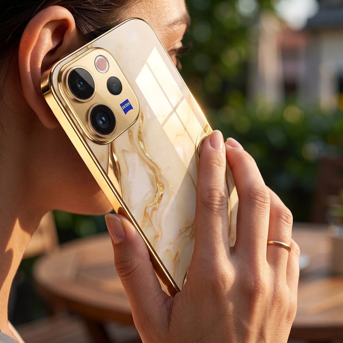 Vivo V70 5G Marvel Texture Gold Electroplated Glass Phone Back Case