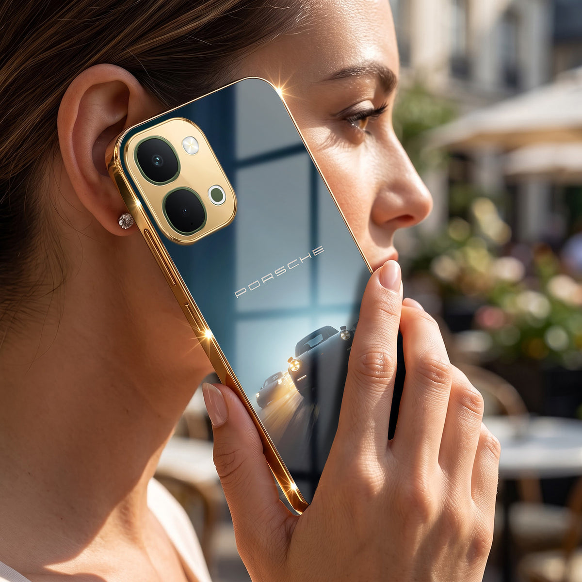 Vivo T5x 5G Porsche Luxury Gold Electroplated Glass Phone Back Case