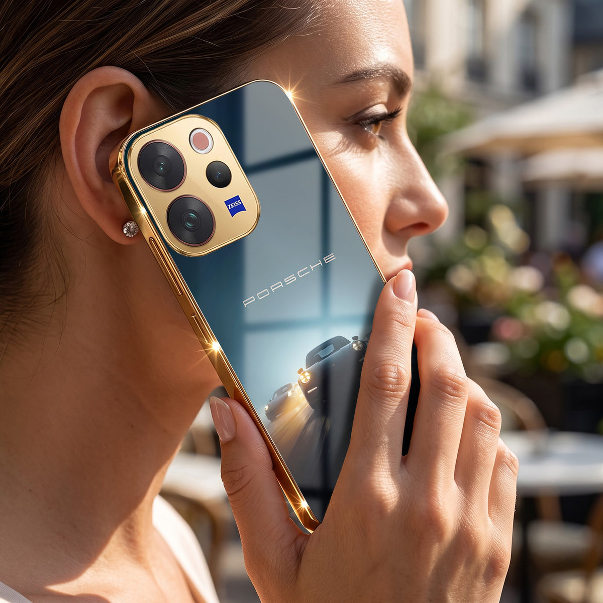 Vivo V70 5G Porsche Luxury Gold Electroplated Glass Phone Back Case