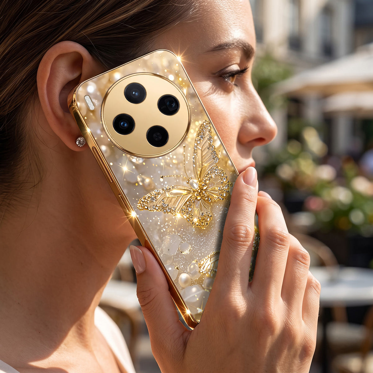 Vivo X300 5G Golden Butterfly Gold Electroplated Glass Phone Back Case