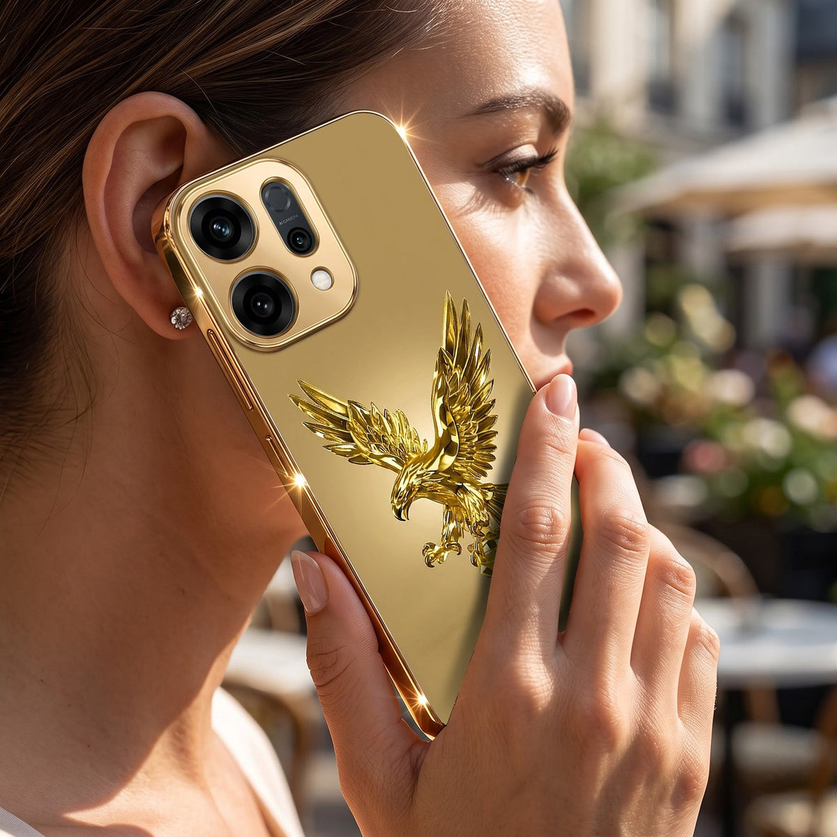 Oppo Reno 14 5G Golden Eagle Gold Electroplated Glass Phone Back Case