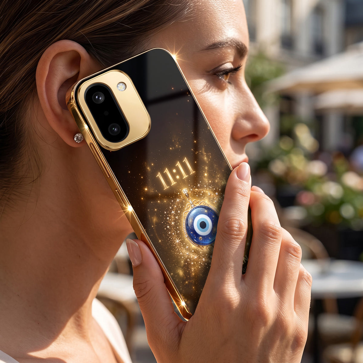 OnePlus 15R 5G God’s Plan Evil Eye Gold Electroplated Glass Phone Back Case