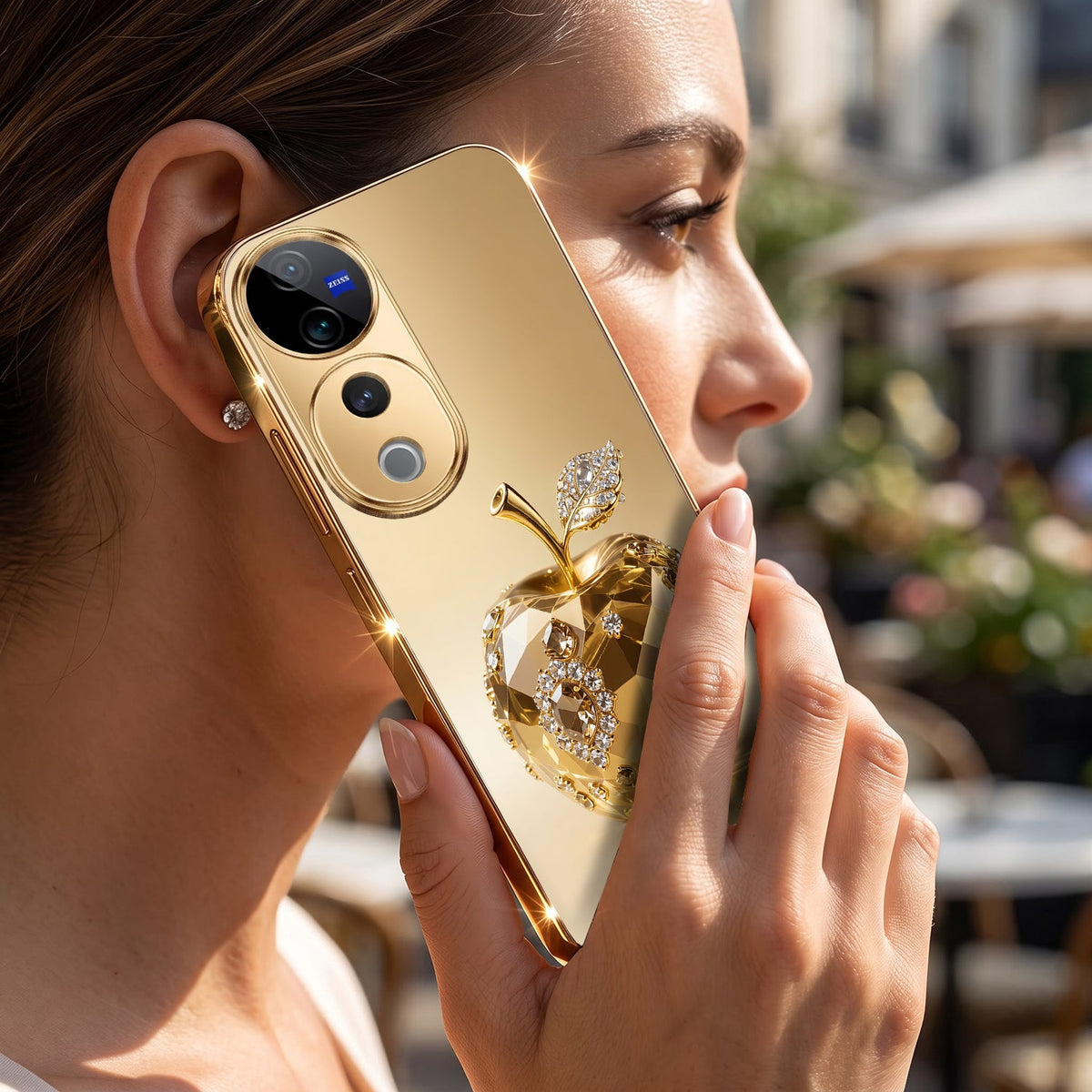 Vivo V40 Pro 5G Golden Apple Gold Electroplated Glass Phone Back Case