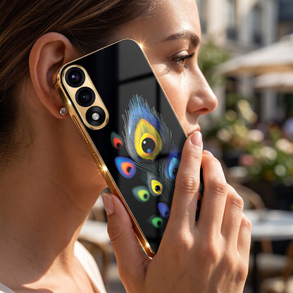 Oneplus Nord 5 5G Multi-Feather Peacock Gold Electroplated Glass Phone Back Case