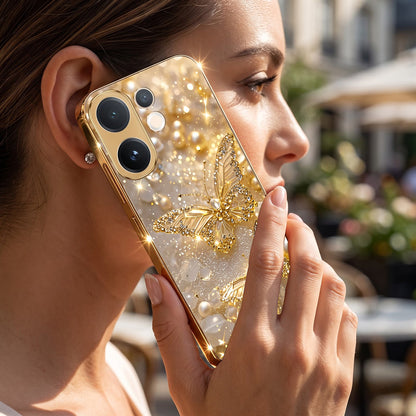 Vivo V60 5G Golden Butterfly Gold Electroplated Glass Phone Back Case
