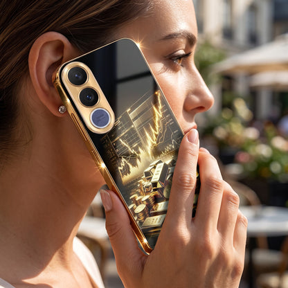 Vivo V70 FE 5G Luxury Wealth Trader Gold Electroplated Glass Phone Back Case