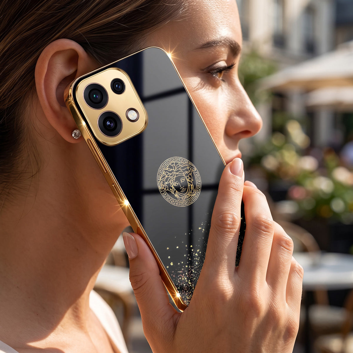 Oppo Reno 16C 5G Medusa Head Gold Electroplated Glass Phone Back Case