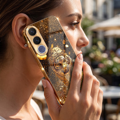 Vivo V70 FE 5G Luxury Tiger Gold Electroplated Glass Phone Back Case