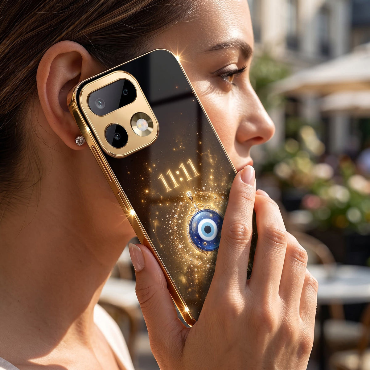 Realme 16 Pro+ 5G God’s Plan Evil Eye Gold Electroplated Glass Phone Back Case