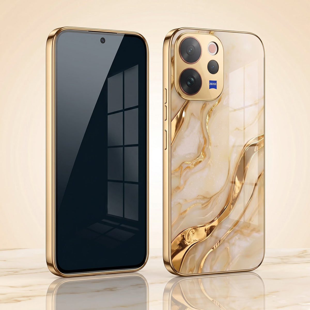 Vivo V70 5G Marvel Texture Gold Electroplated Glass Phone Back Case