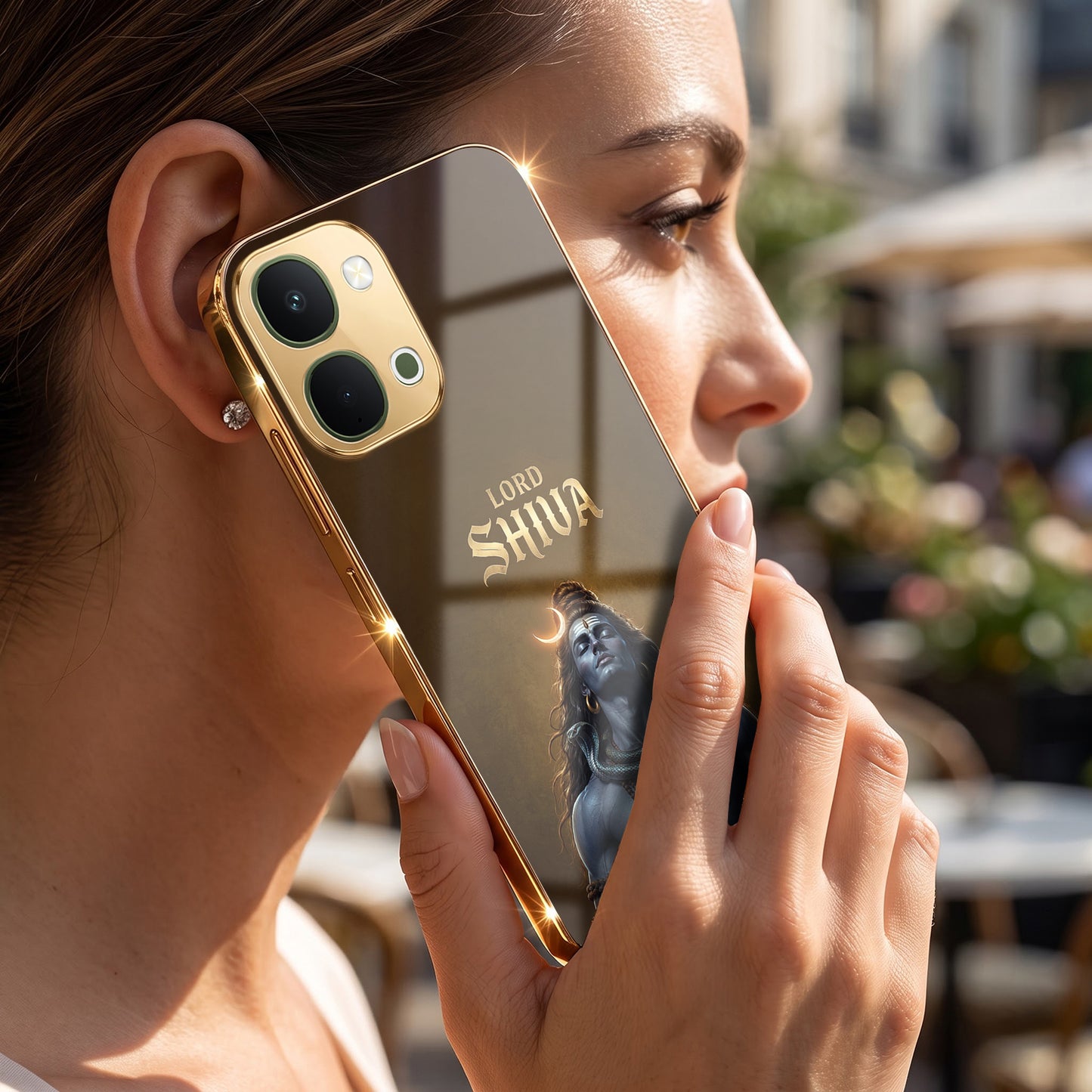 Vivo T5x 5G Lord Shiva Gold Electroplated Glass Phone Back Case