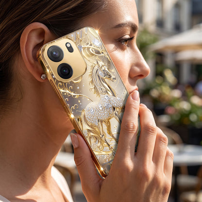 OnePlus Nord CE6 5G Luxury Horse Texture Gold Electroplated Glass Phone Back Case