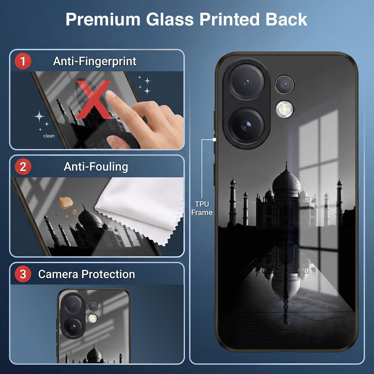 Vivo V60 5G Premium Acrylic Shockproof Glass Back Case (Taj Mahal)