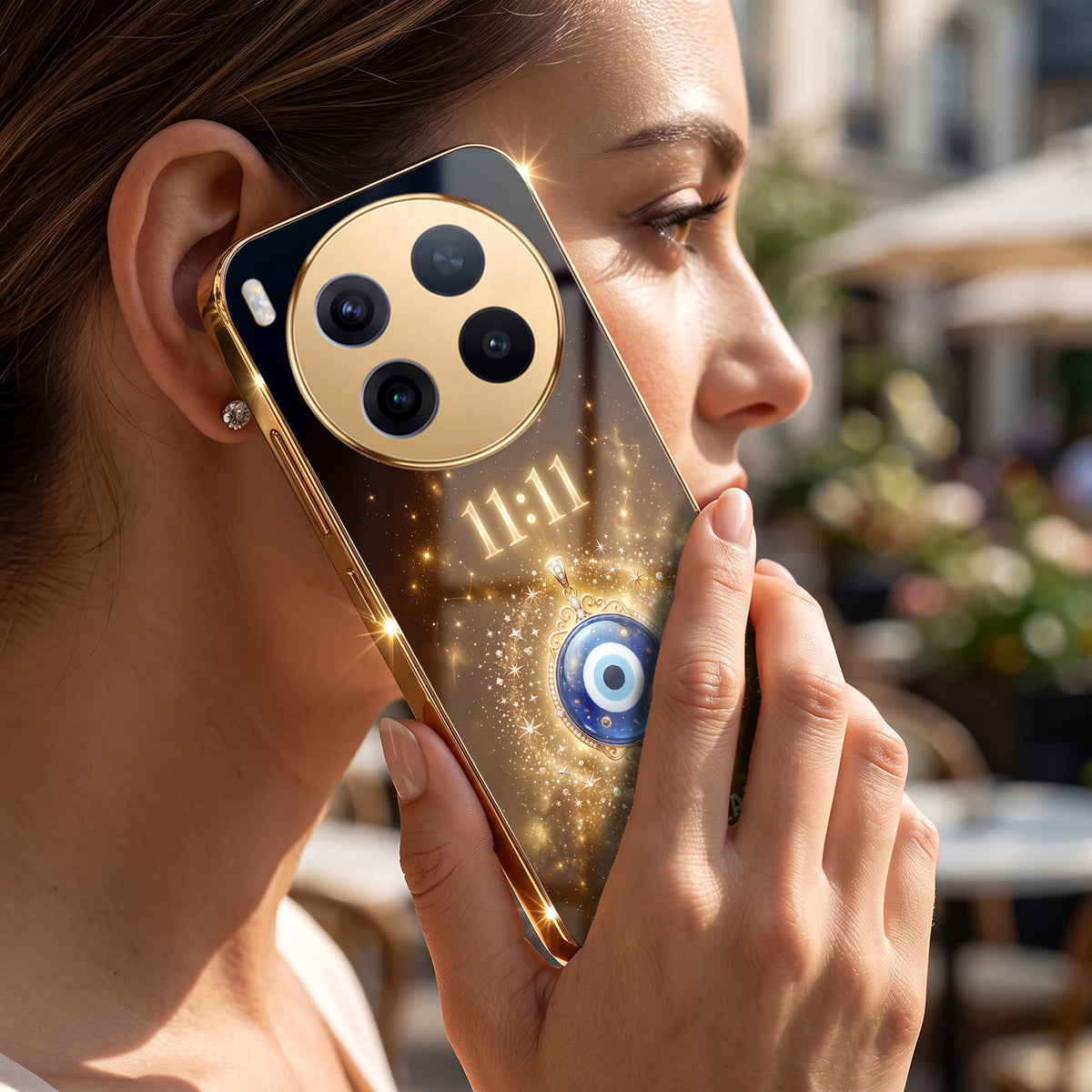 Vivo X300 Pro 5G God’s Plan Evil Eye Gold Electroplated Glass Phone Back Case