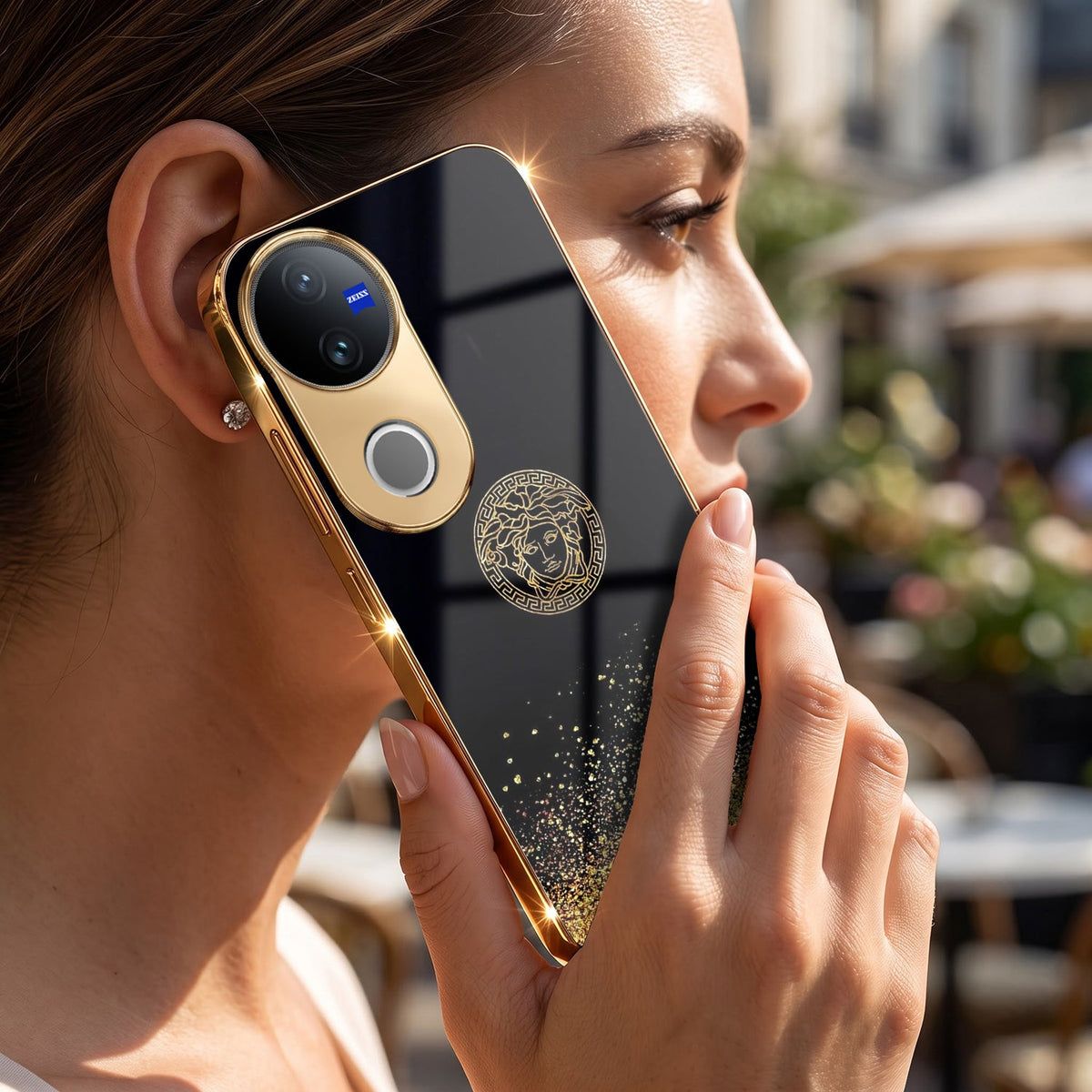 Vivo V50 5G Medusa Head Gold Electroplated Glass Phone Back Case