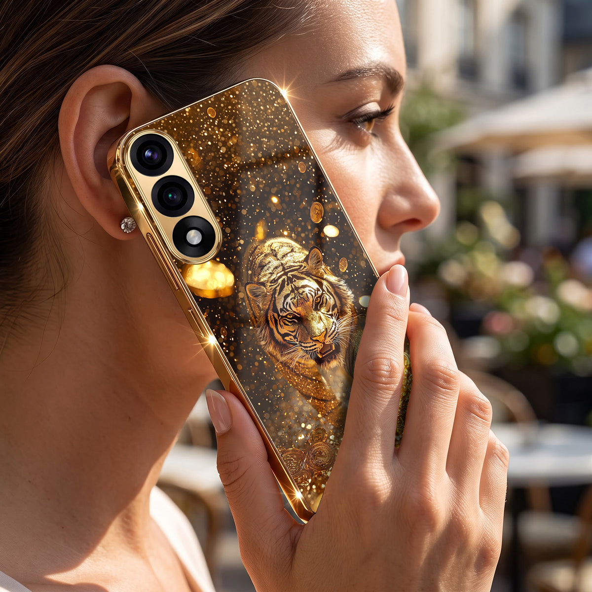 Oneplus Nord 5 5G Luxury Tiger Gold Electroplated Glass Phone Back Case