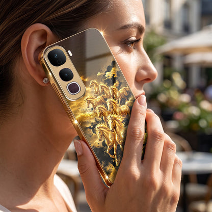 Vivo Y400 Pro 5G Celestial Seven Horses Gold Electroplated Glass Phone Back Case