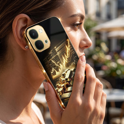 Vivo T5X 5G Luxury Wealth Trader Gold Electroplated Glass Phone Back Case