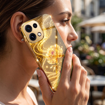 Oppo Reno 16C 5G Golden Rose Elegance Gold Electroplated Glass Phone Back Case