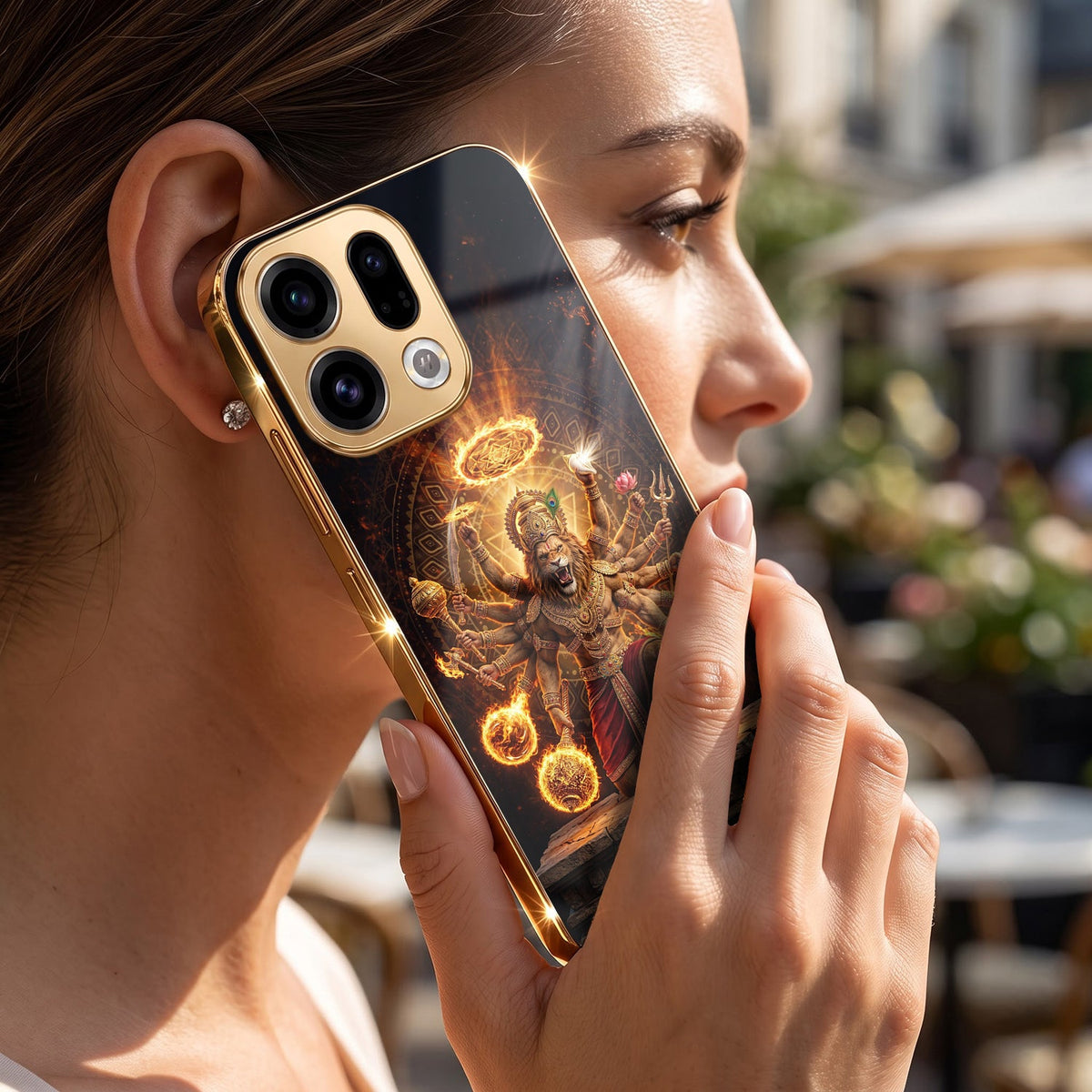 Oppo Find X9 5G Lord Narasimha Gold Electroplated Glass Phone Back Case