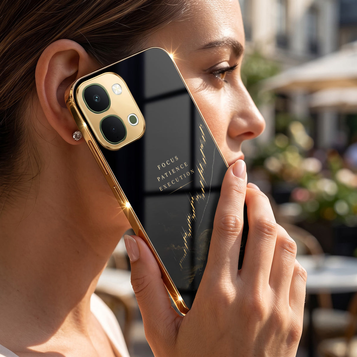 Vivo T5X 5G Focus Gold Electroplated Glass Phone Back Case