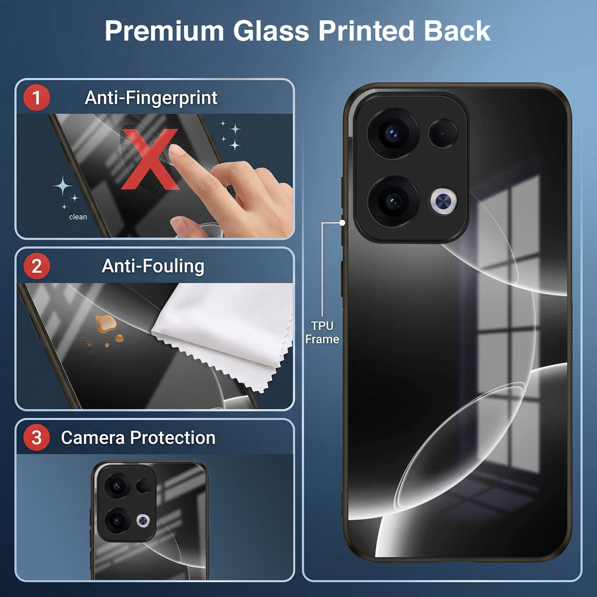 Oppo Reno 13 5G Premium Acrylic Shockproof Glass Back Case (Black Wave)