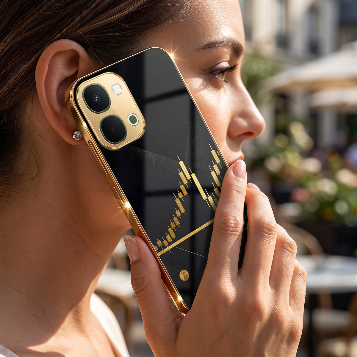 Vivo T5X 5G Trading Candles Gold Electroplated Glass Phone Back Case