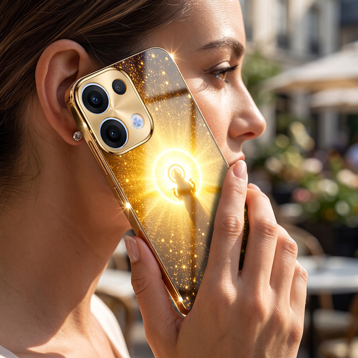 Oppo Reno 13 5G Lakshmi Sacred Gold Electroplated Glass Phone Back Case