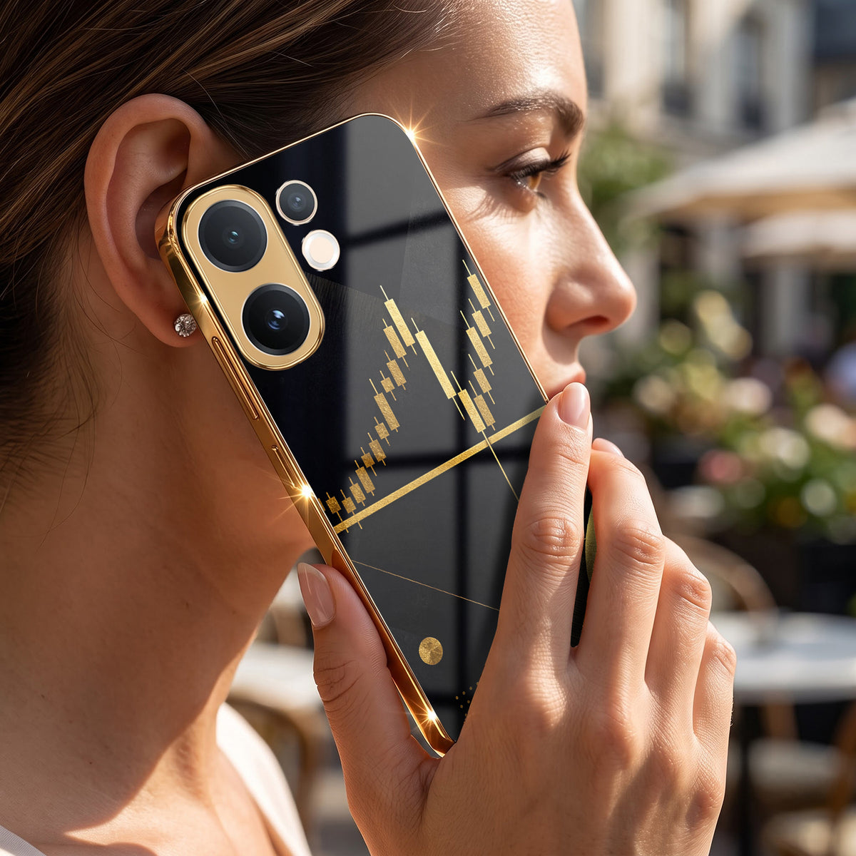 Vivo V60 5G Trading Candles Gold Electroplated Glass Phone Back Case