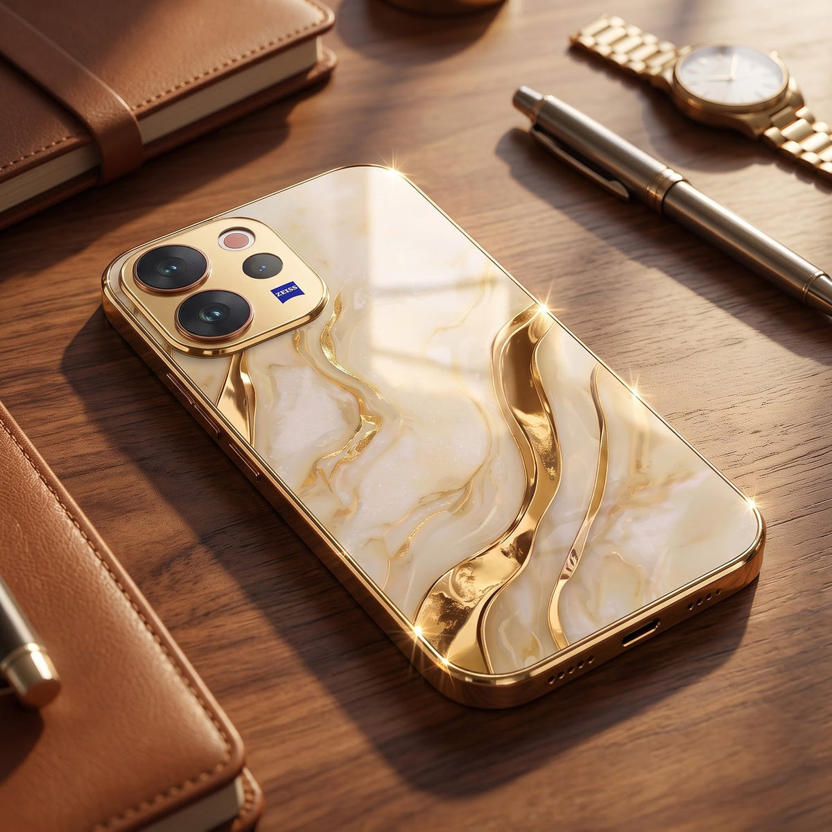 Vivo V70 5G Marvel Texture Gold Electroplated Glass Phone Back Case