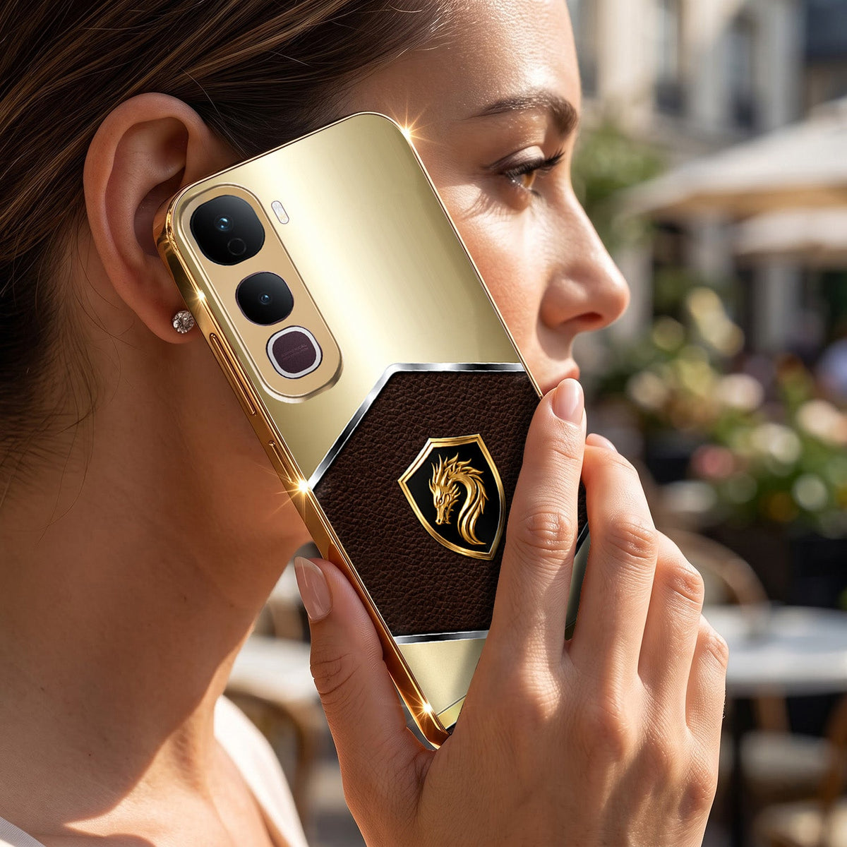 Vivo Y400 Pro 5G Dragon Crest Gold Electroplated Glass Phone Back Case