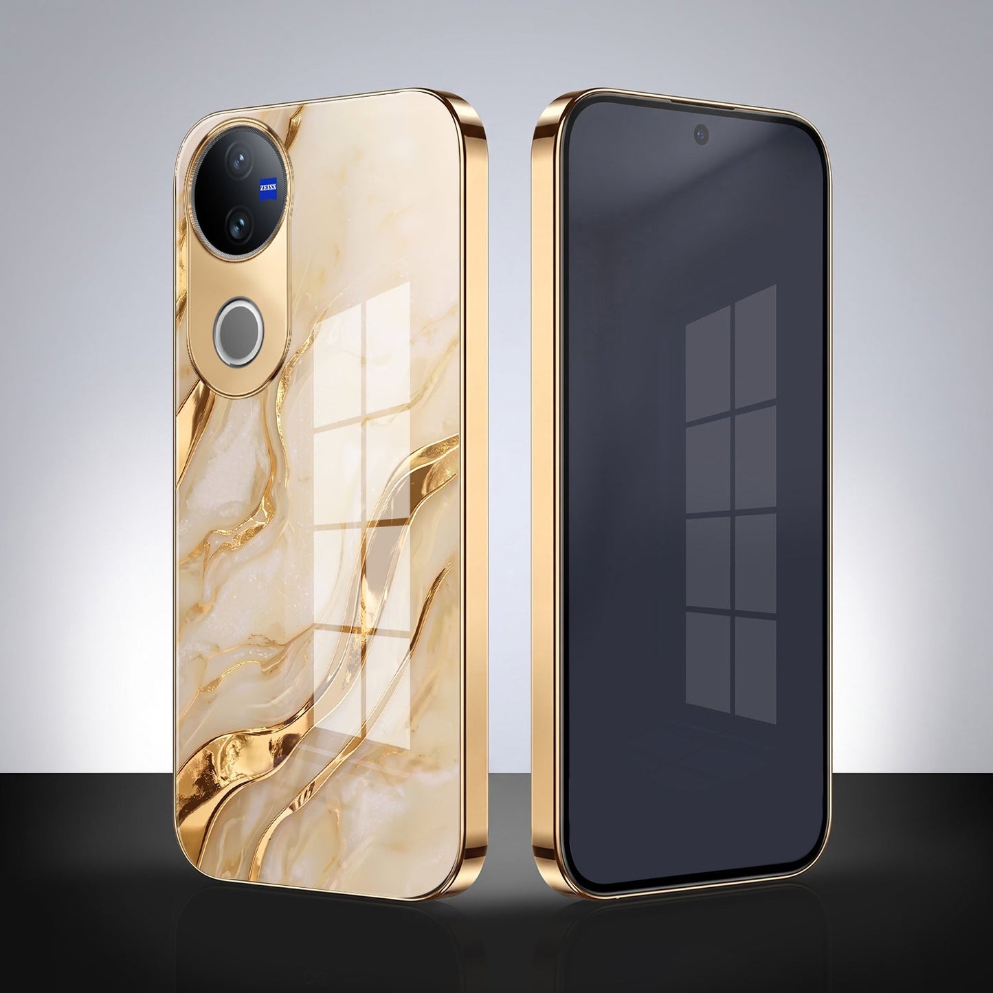 Vivo V50 5G Marvel Texture Gold Electroplated Glass Phone Back Case