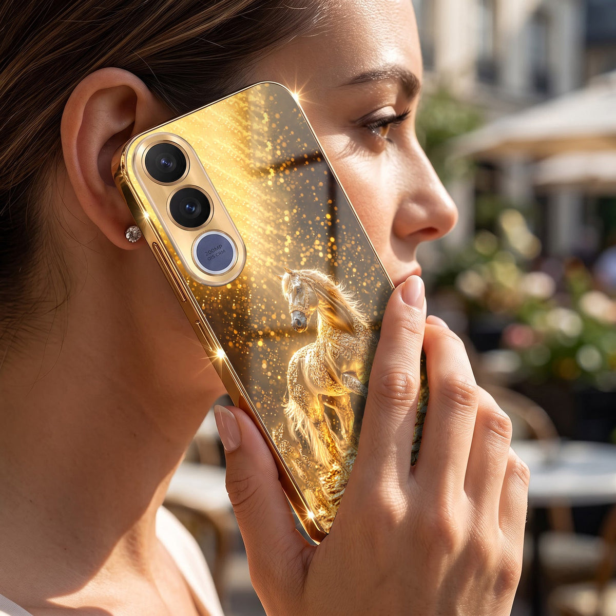 Vivo V70 FE 5G Golden Horse Sparkle Gold Electroplated Glass Phone Back Case