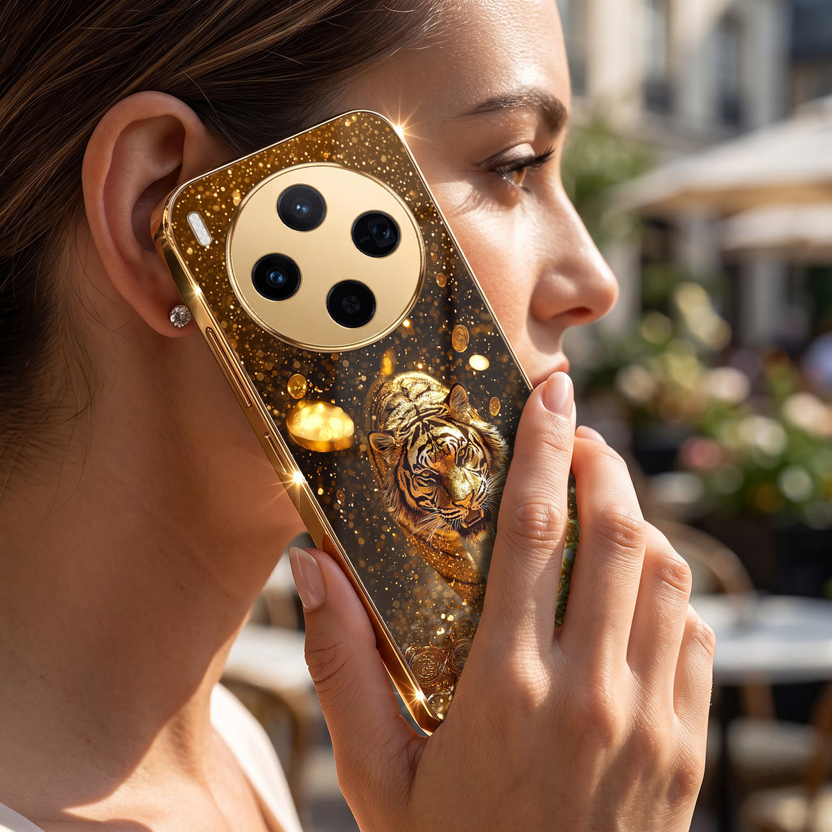 Vivo X300 5G Luxury Tiger Gold Electroplated Glass Phone Back Case