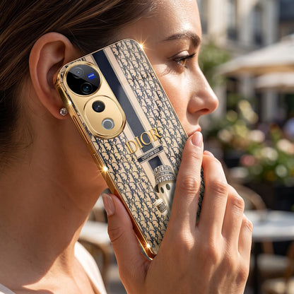 Vivo V40 Pro 5G Luxury Dior Gold Electroplated Glass Phone Back Case