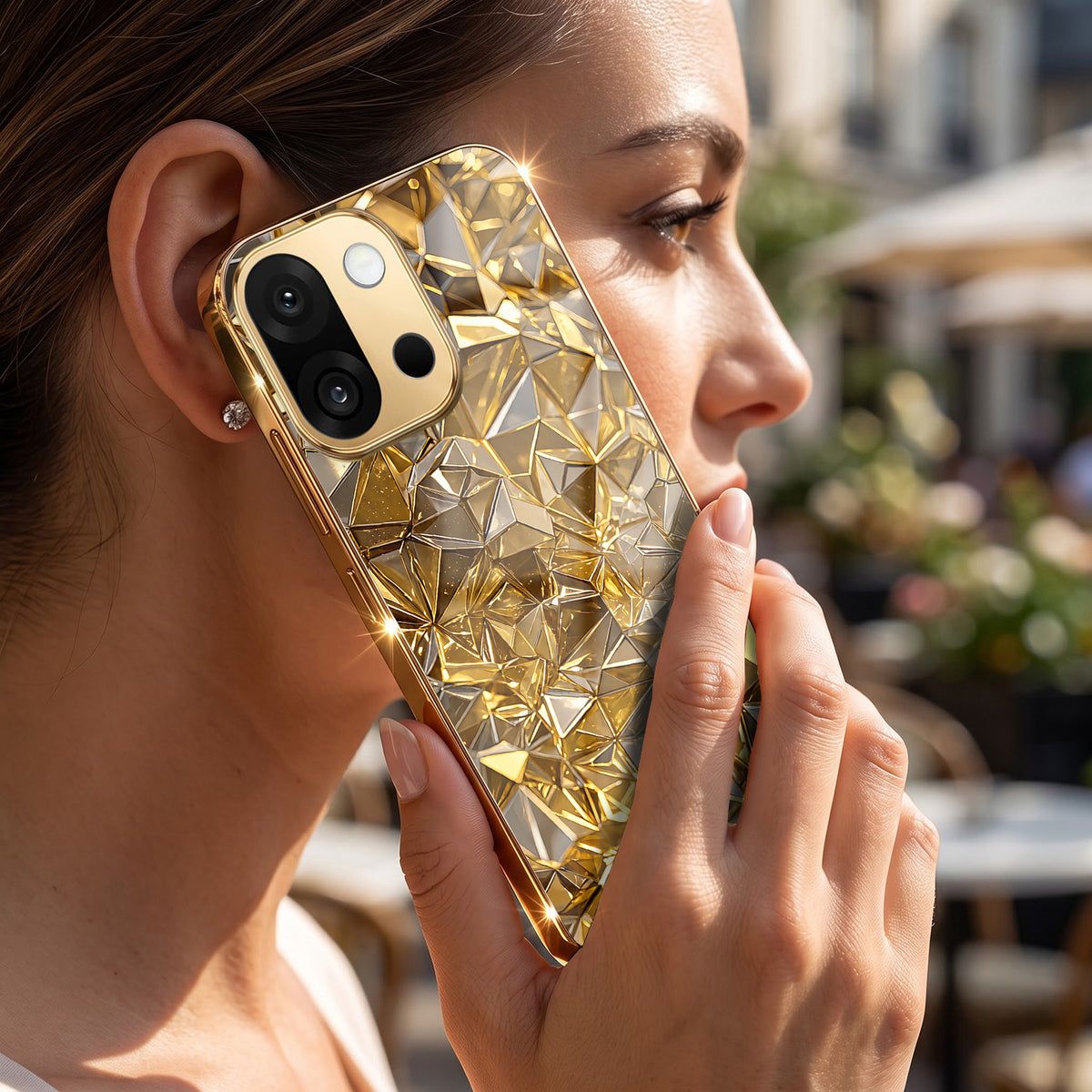 OnePlus 13s 5G Golden Diamond Shatter Gold Electroplated Glass Phone Back Case