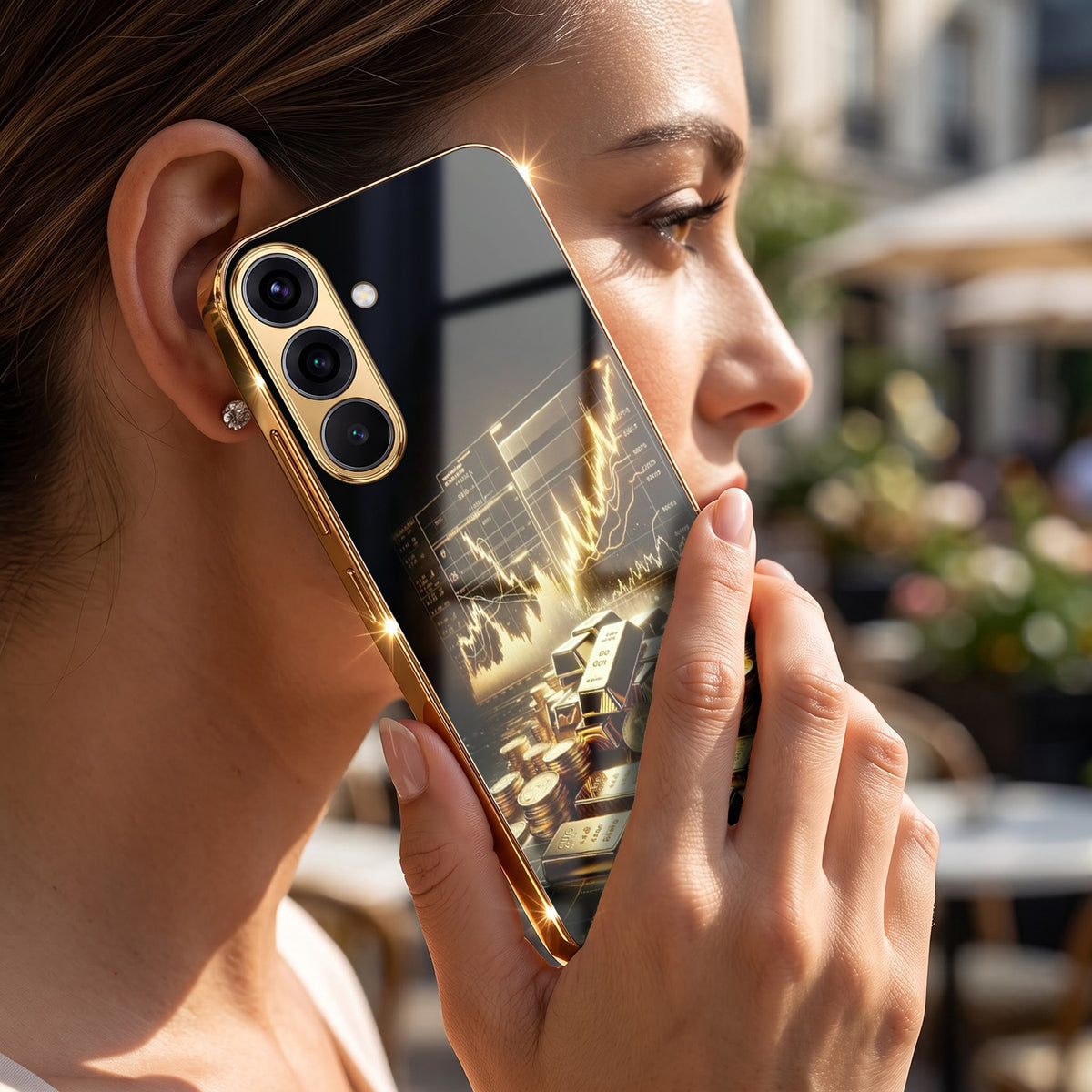 Samsung Galaxy A36 5G Luxury Wealth Trader Gold Electroplated Glass Phone Back Case