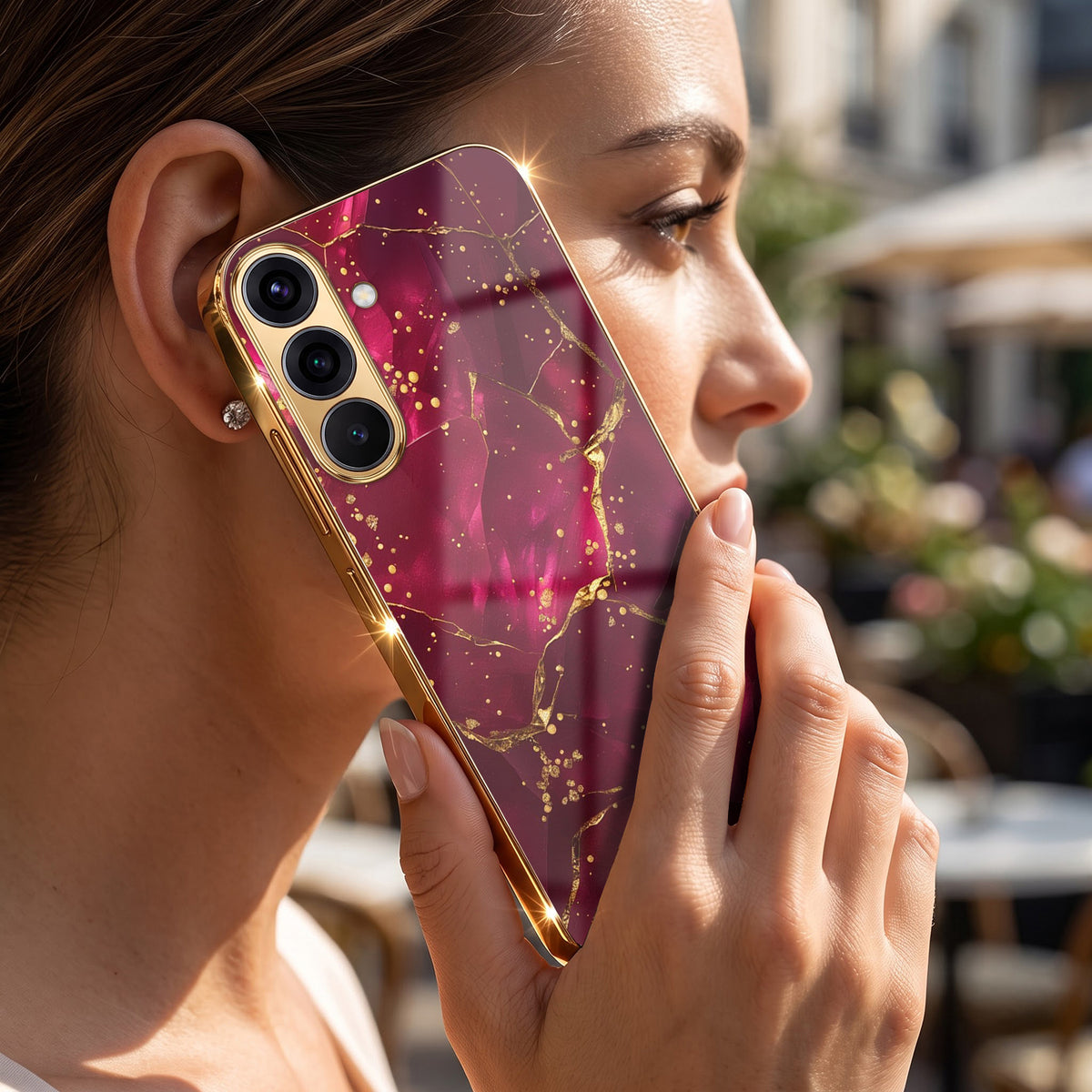 Samsung Galaxy A36 5G Luxury Crimson Marble Gold Electroplated Glass Phone Back Case