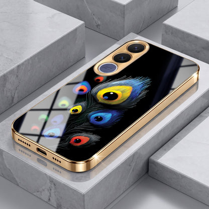 Vivo V70 FE 5G Premium Peacock Feather Gold Electroplated Glass Phone Back Case