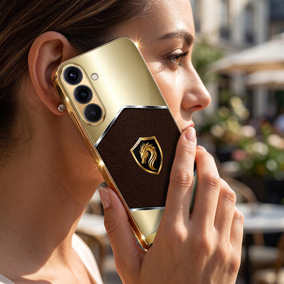 Samsung Galaxy A56 5G Dragon Crest Gold Electroplated Glass Phone Back Case