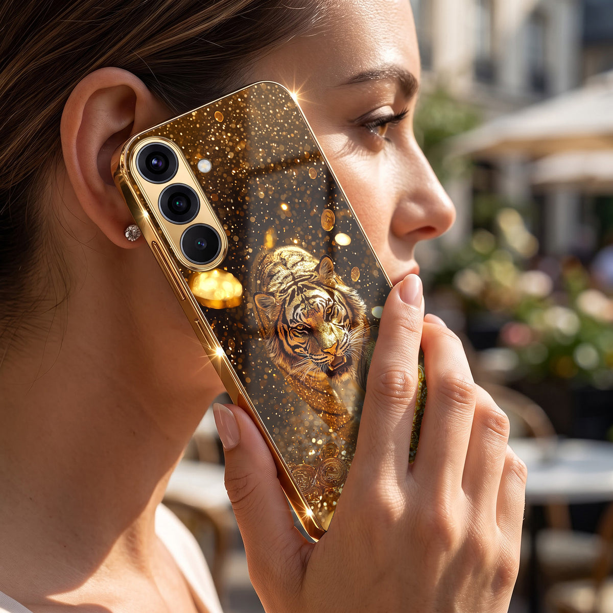Samsung Galaxy A56 5G Luxury Tiger Gold Electroplated Glass Phone Back Case
