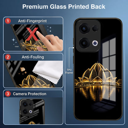 Oppo Reno 13 5G Premium Acrylic Shockproof Glass Back Case (Golden Lotus)
