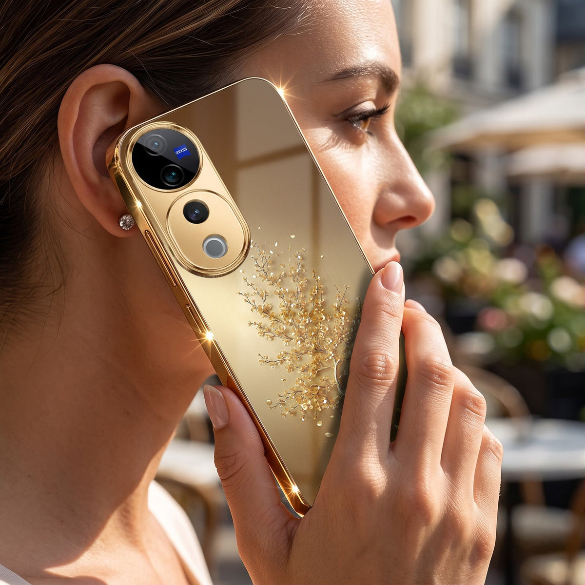 Vivo V40 Pro 5G Golden Tree Gold Electroplated Glass Phone Back Case
