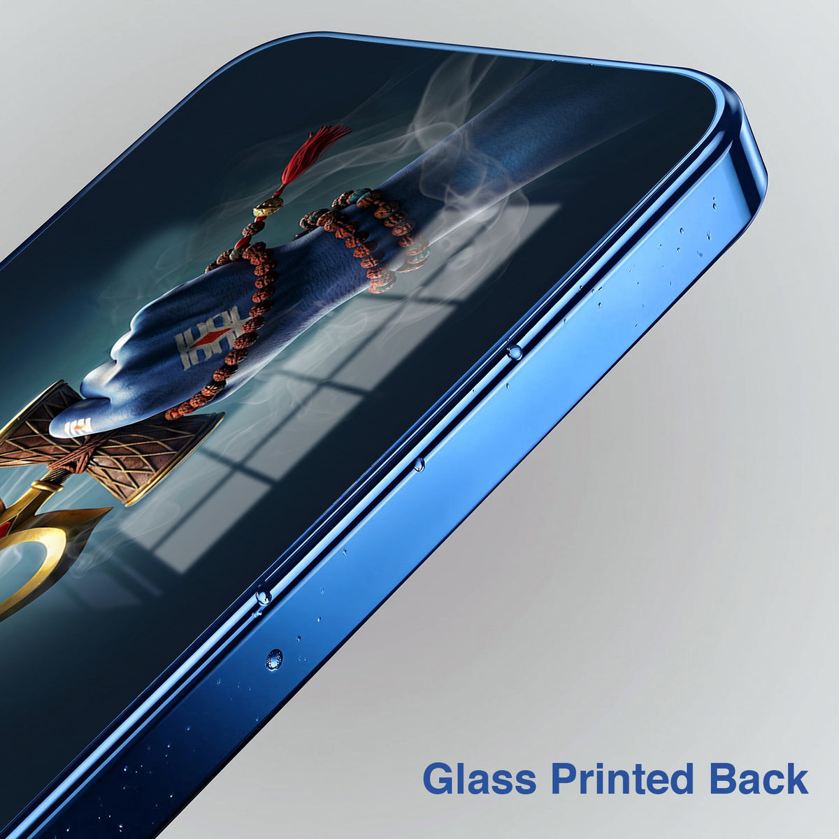 Vivo V60 5G Divine Shiva Trisul Blue Electroplated Glass Phone Back Case