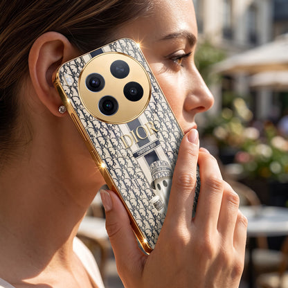 Vivo X300 Pro 5G Luxury Dior Gold Electroplated Glass Phone Back Case