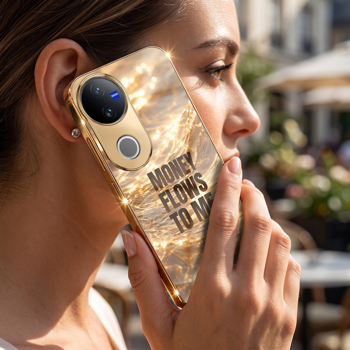Vivo V50 5G Money Flows To Me Gold Electroplated Glass Phone Back Case