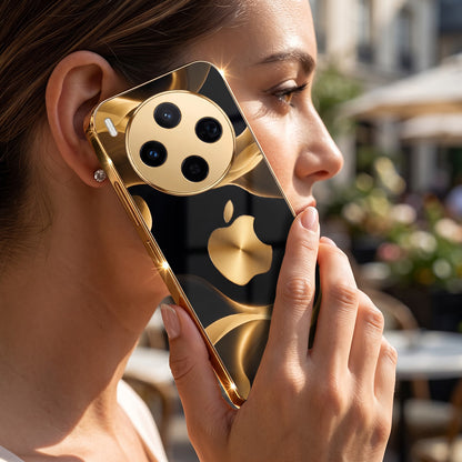 Vivo X300 5G Luxury Wave Gold Electroplated Glass Phone Back Case